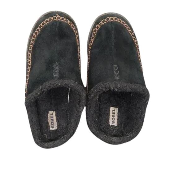 Sorel Shoes Mens 8 Slippers Falcon Ridge Slip On Leather Faux Fur Casual Black - Picture 6 of 15